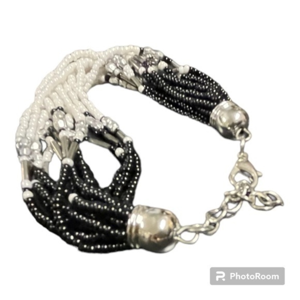 Multi Strand Indian Beaded Bracelet - Black into White